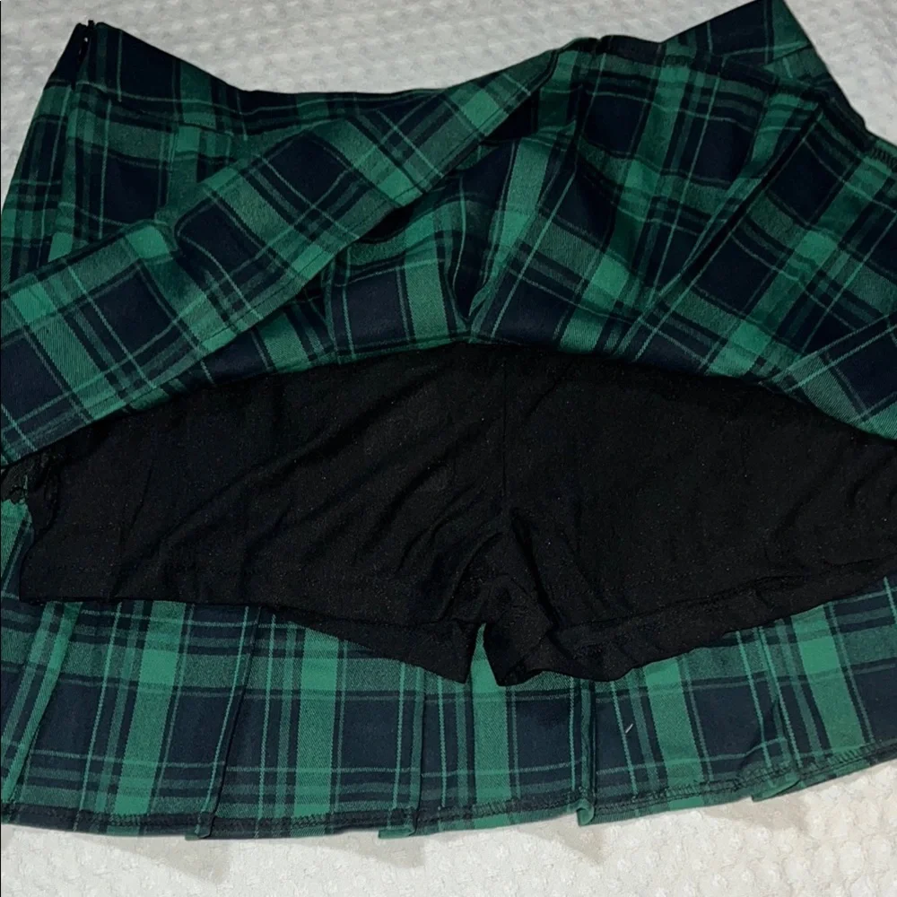 ZHANCHTONG Green & Black Plaid Pleated Mini A-Line Skirt XL High Waist Skater